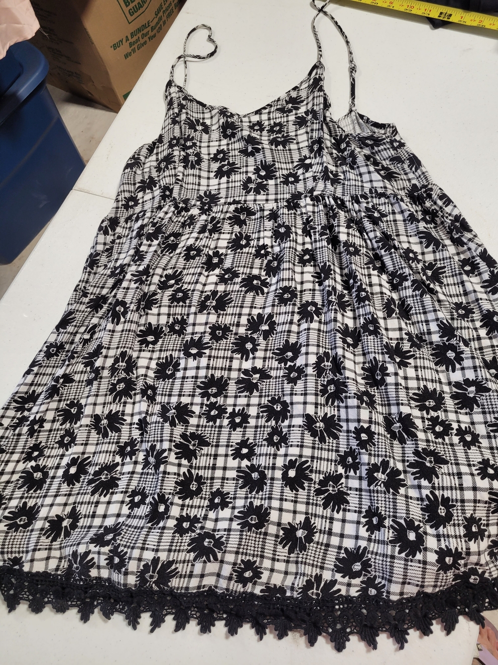 Timing Black and White Floral Plaid Camisole